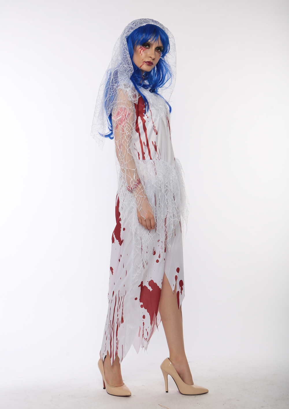 F1713 zombie long white bride costume,it comes with headwear,dress